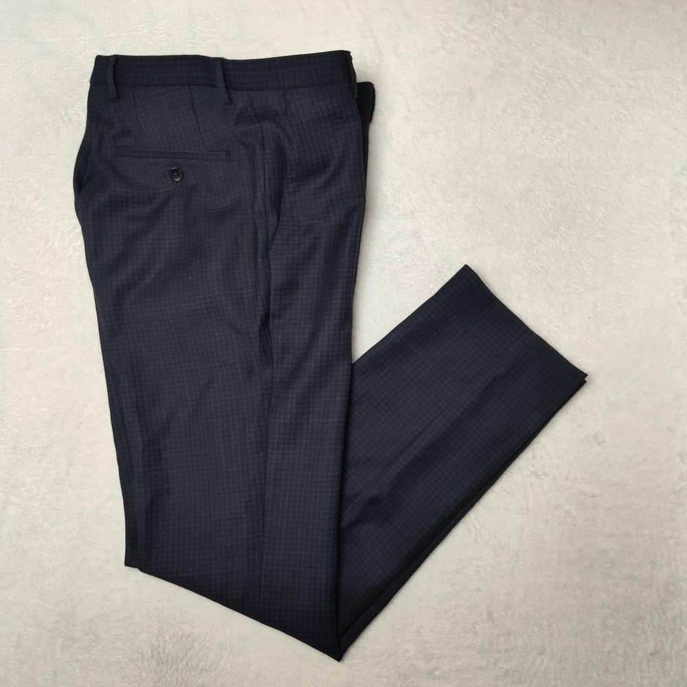 HUGO BOSS Pants Mens 30x32 Blue Check Suit Pant Flat Tailored Business Work